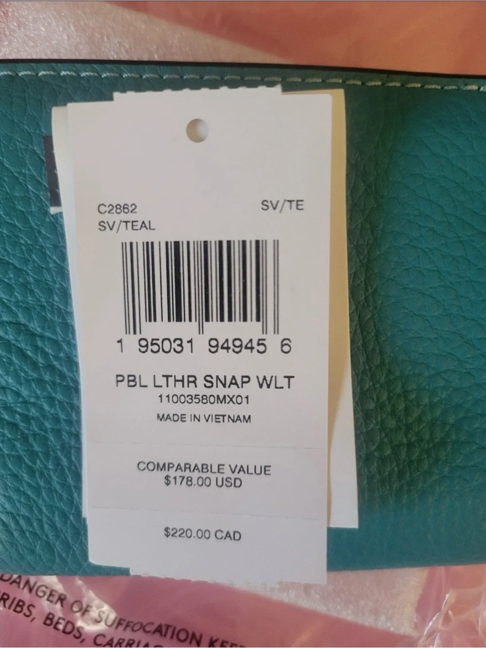 Coach Snap Card Case Wallet Teal Blue Leather With C Charm NWT  *AUTHENTIC*